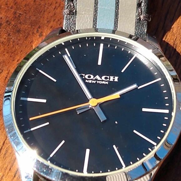 Mens or Womens Coach Watch with Leather Striped Band Running